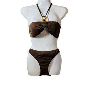 Victoria's Secret Brown Decorative Halter Top Bikini Set Sz-Medium